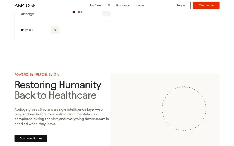 Screenshot of abridge.com, further down the homepage