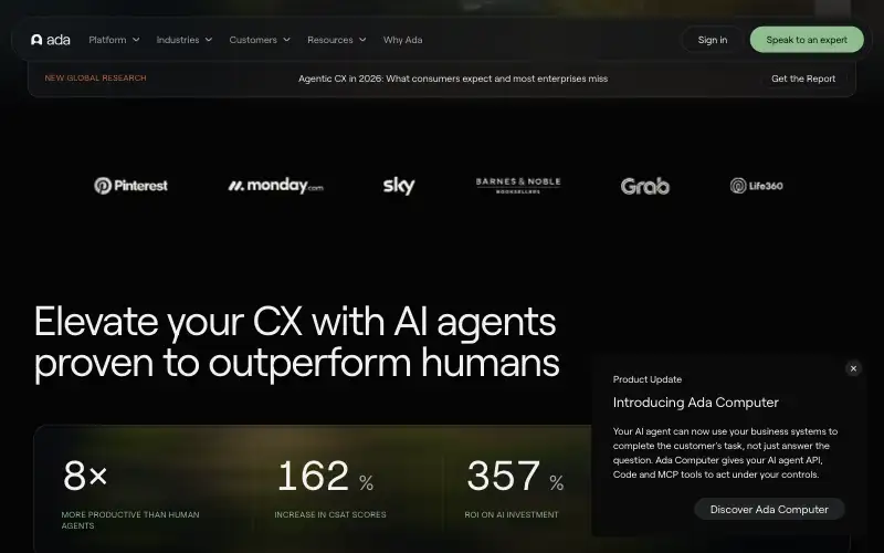 Screenshot of ada.cx, further down the homepage