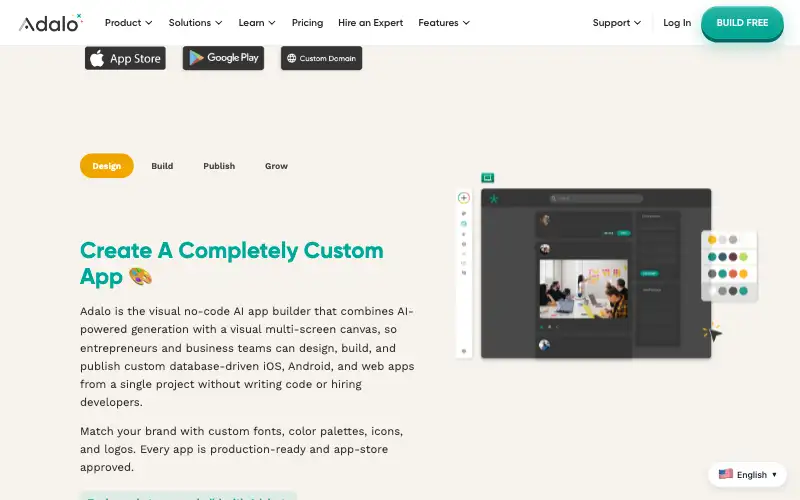 Screenshot of adalo.com, further down the homepage