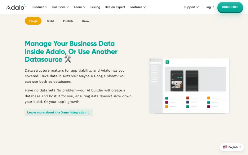 Screenshot of adalo.com, further down the homepage