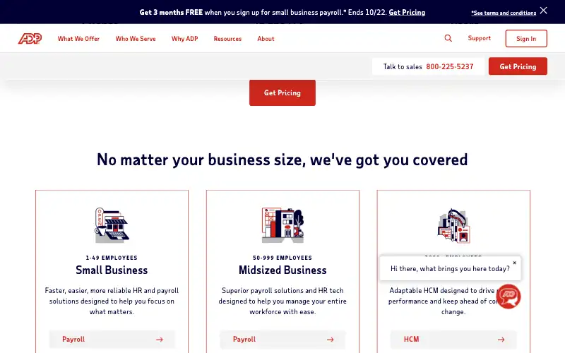 Screenshot of adp.com, further down the homepage
