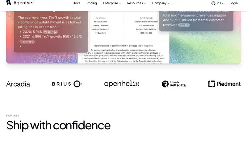 Screenshot of agentset.ai, further down the homepage