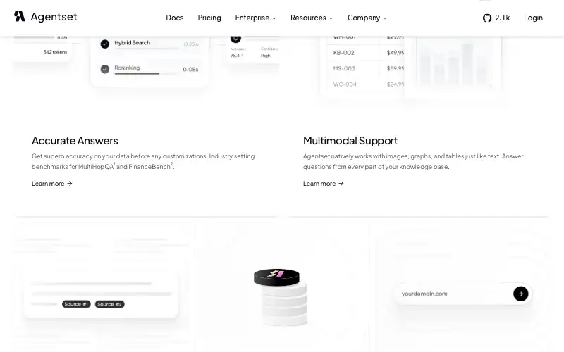 Screenshot of agentset.ai, further down the homepage