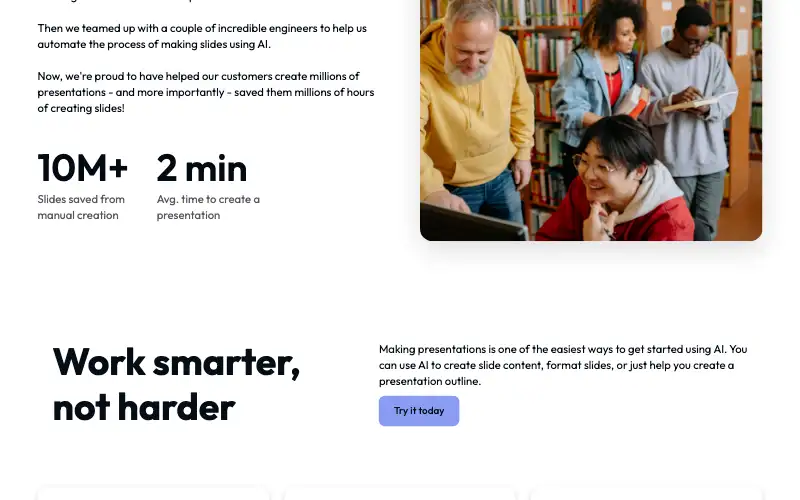 Screenshot of aiforgoogleslides.com, further down the homepage