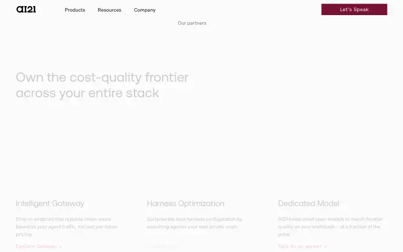 Screenshot of ai21.com, further down the homepage