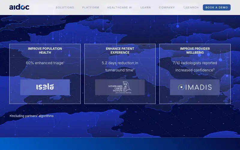 Screenshot of aidoc.com, further down the homepage