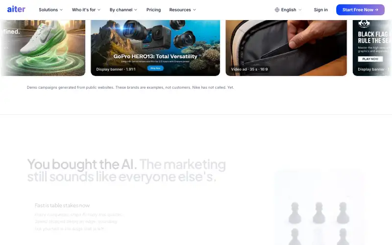 Screenshot of aiter.io, further down the homepage