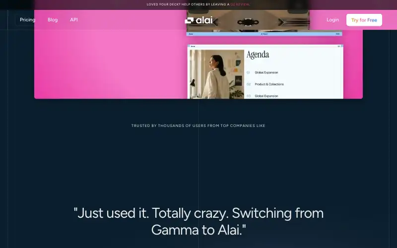 Screenshot of getalai.com, further down the homepage