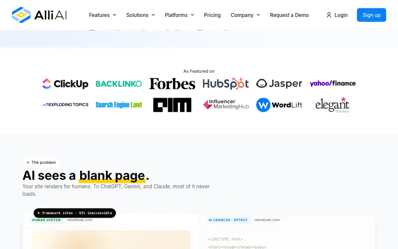 Screenshot of alliai.com, further down the homepage