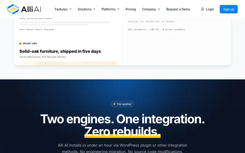 Screenshot of alliai.com, further down the homepage
