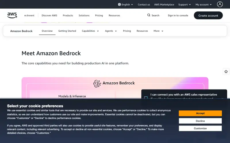 Screenshot of aws.amazon.com, further down the homepage