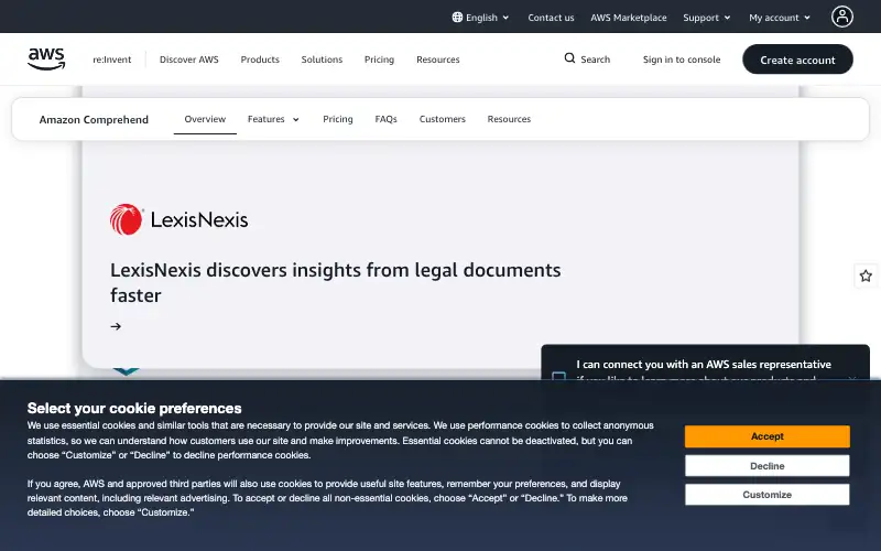 Screenshot of aws.amazon.com, further down the homepage