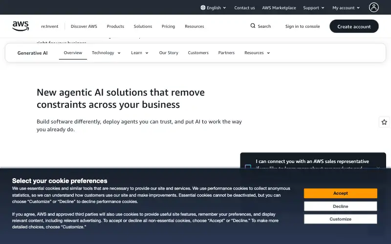 Screenshot of aws.amazon.com, further down the homepage