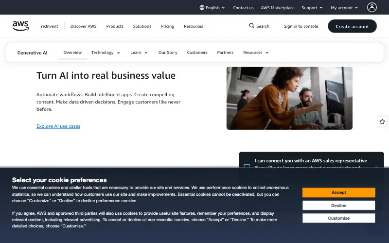 Screenshot of aws.amazon.com, further down the homepage