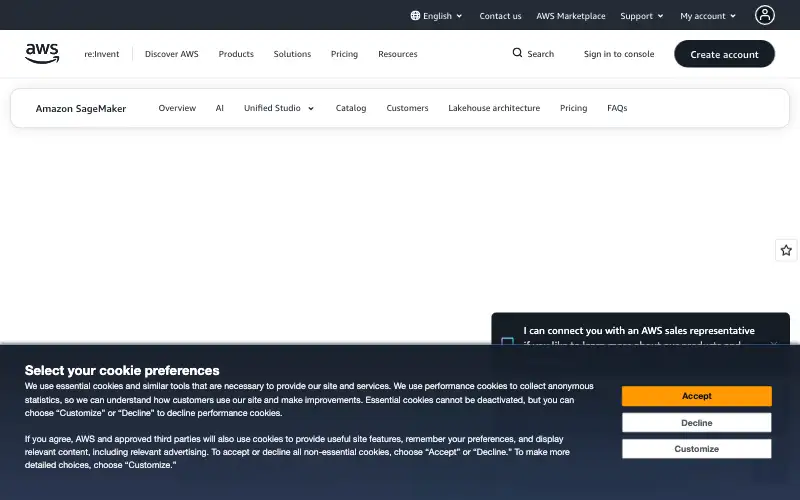 Screenshot of aws.amazon.com, further down the homepage