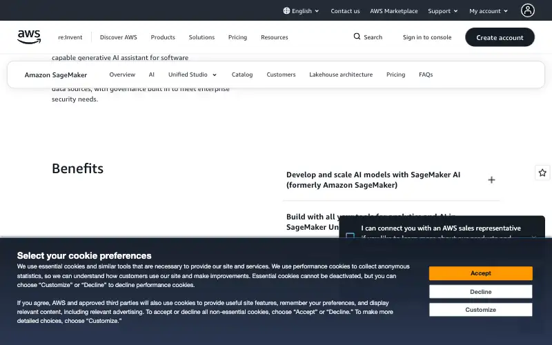 Screenshot of aws.amazon.com, further down the homepage