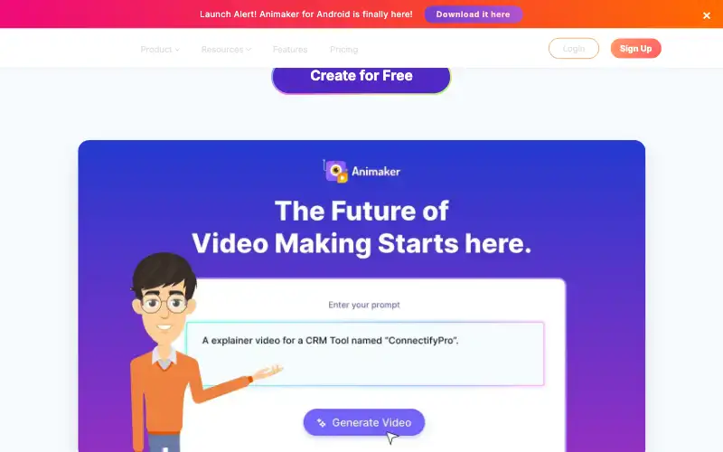 Screenshot of animaker.com, further down the homepage
