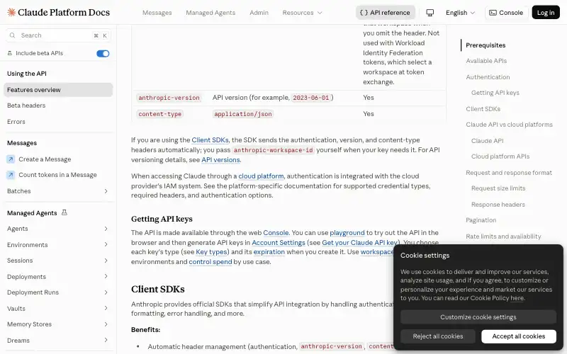 Screenshot of platform.claude.com, further down the homepage