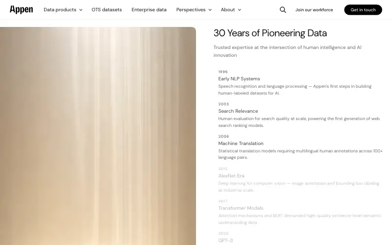 Screenshot of appen.com, further down the homepage