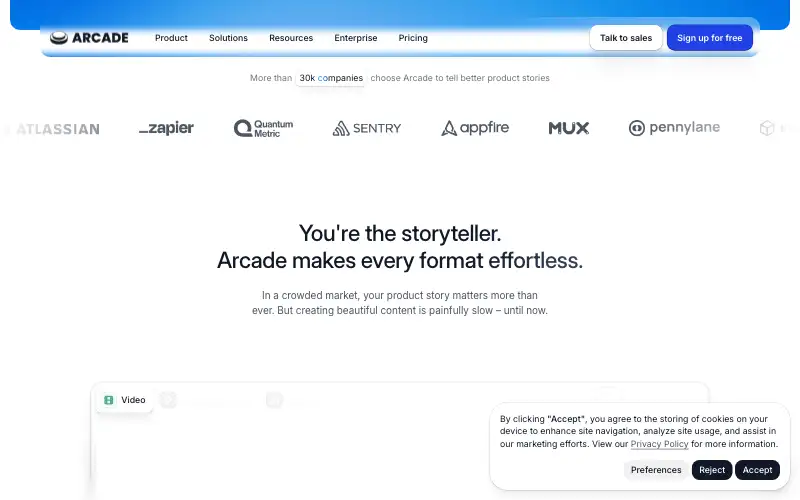 Screenshot of arcade.software, further down the homepage