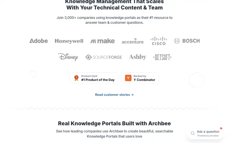 Screenshot of archbee.com, further down the homepage
