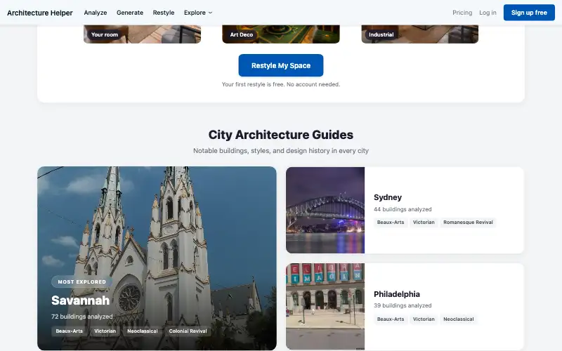 Screenshot of architecturehelper.com, further down the homepage
