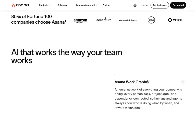 Screenshot of asana.com, further down the homepage