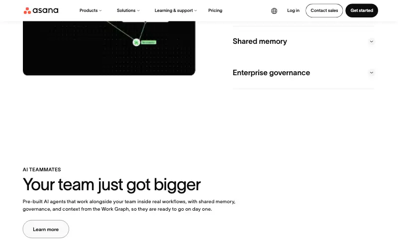 Screenshot of asana.com, further down the homepage
