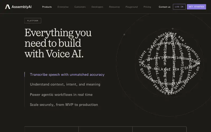 Screenshot of assemblyai.com, further down the homepage