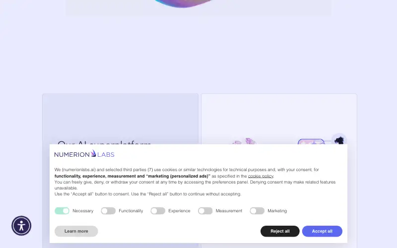 Screenshot of numerionlabs.ai, further down the homepage