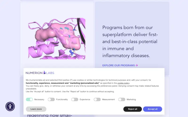 Screenshot of numerionlabs.ai, further down the homepage