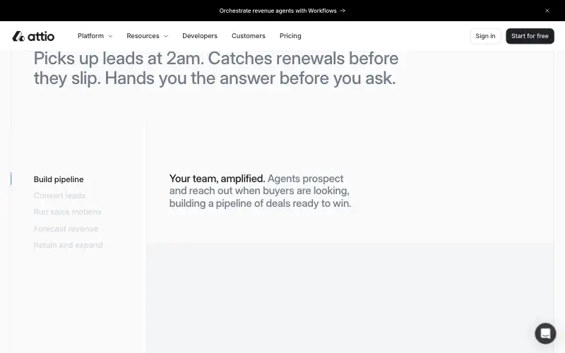 Screenshot of attio.com, further down the homepage