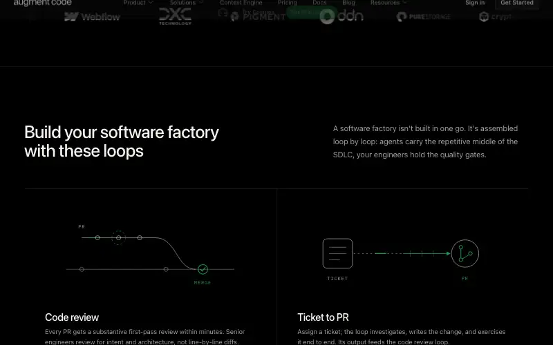 Screenshot of augmentcode.com, further down the homepage