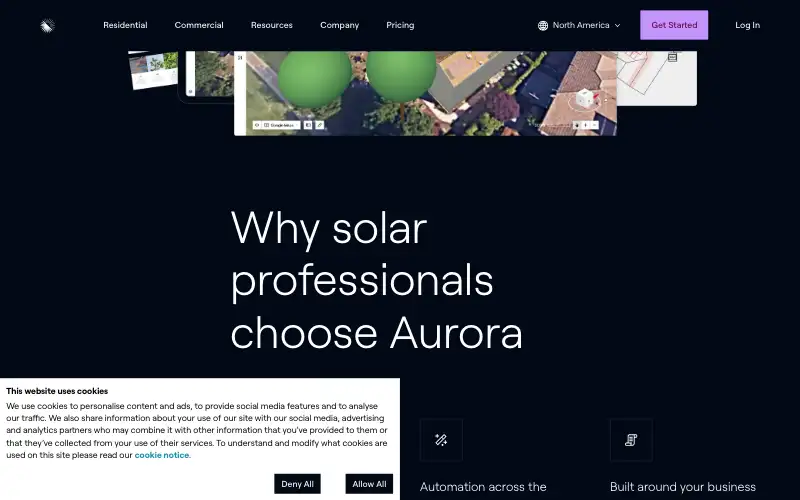 Screenshot of aurorasolar.com, further down the homepage