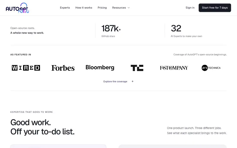 Screenshot of agpt.co, further down the homepage