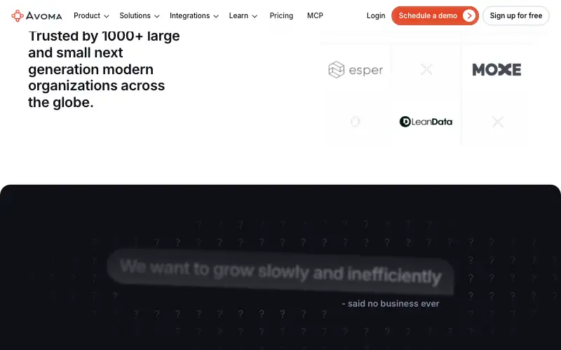 Screenshot of avoma.com, further down the homepage