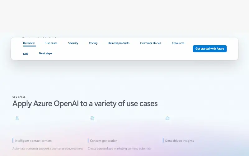 Screenshot of azure.microsoft.com, further down the homepage