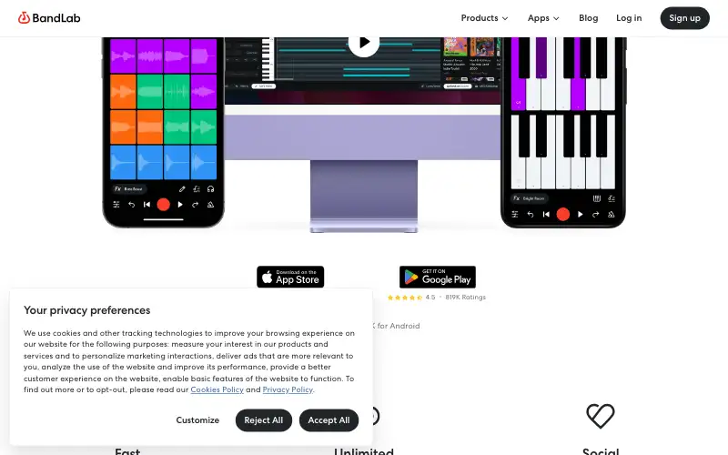 Screenshot of bandlab.com, further down the homepage