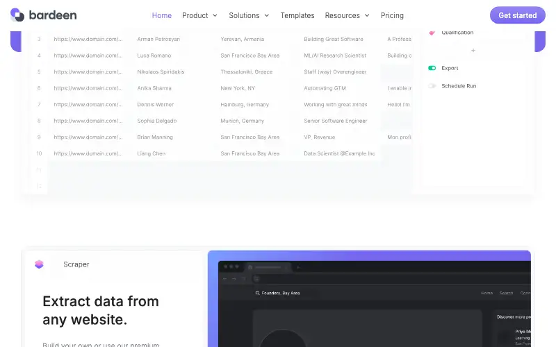 Screenshot of bardeen.ai, further down the homepage
