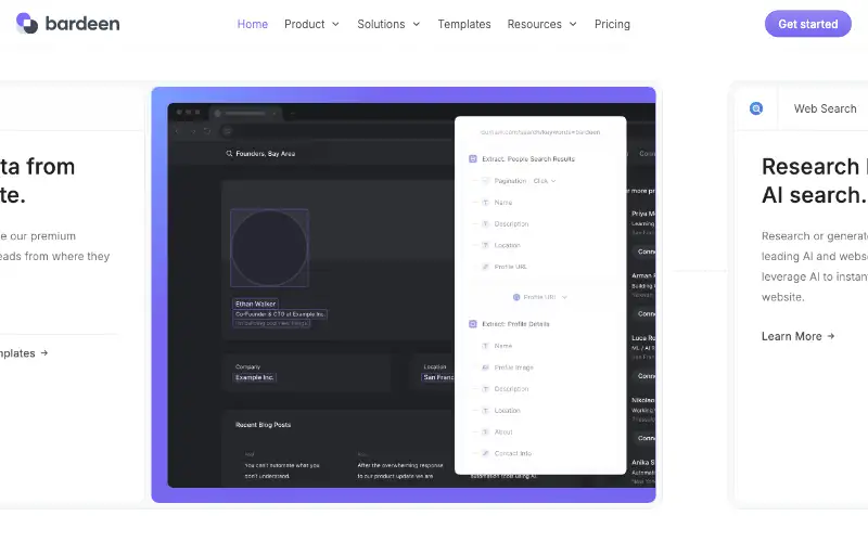 Screenshot of bardeen.ai, further down the homepage