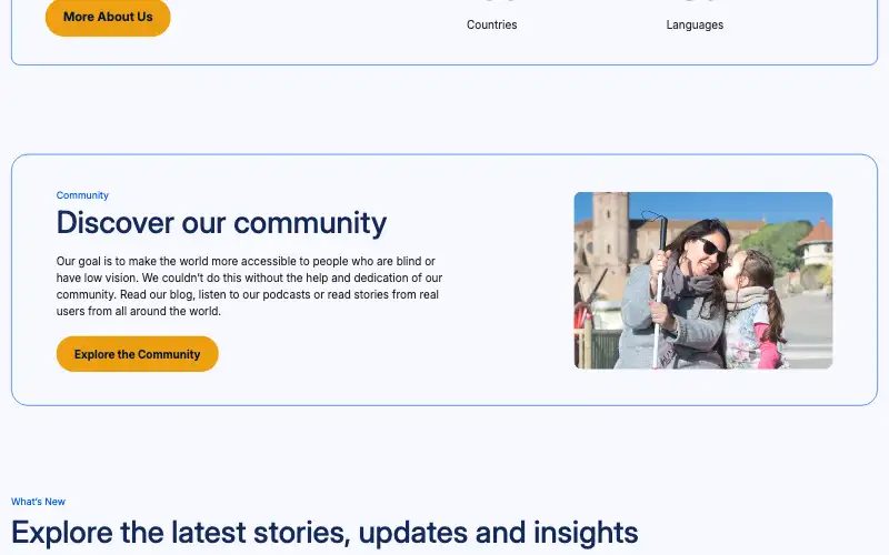 Screenshot of bemyeyes.com, further down the homepage