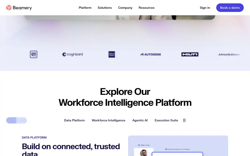 Screenshot of beamery.com, further down the homepage
