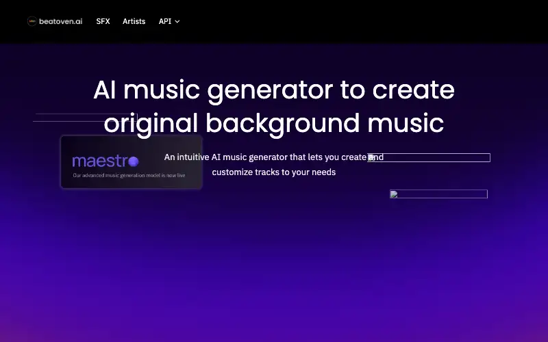 Screenshot of beatoven.ai, further down the homepage