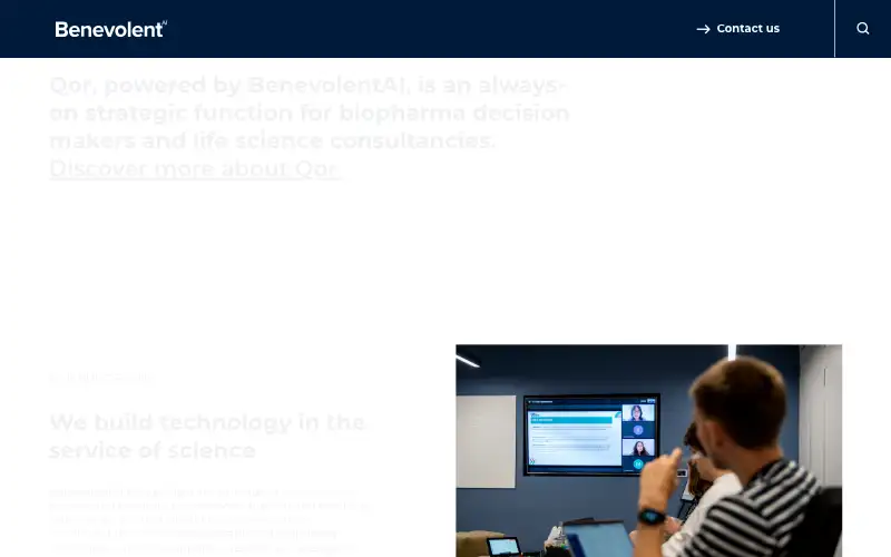 Screenshot of benevolent.com, further down the homepage