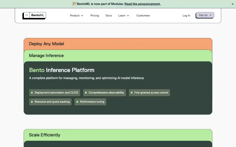 Screenshot of bentoml.com, further down the homepage
