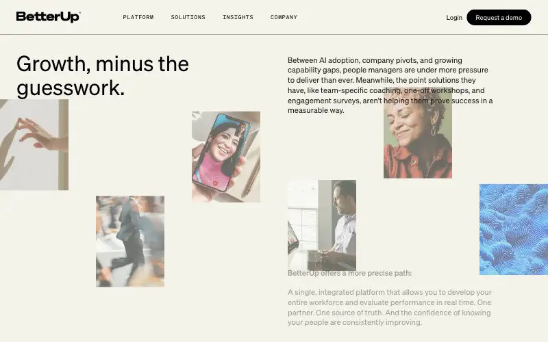 Screenshot of betterup.com, further down the homepage