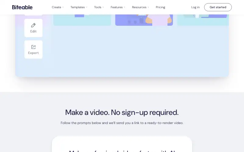Screenshot of biteable.com, further down the homepage