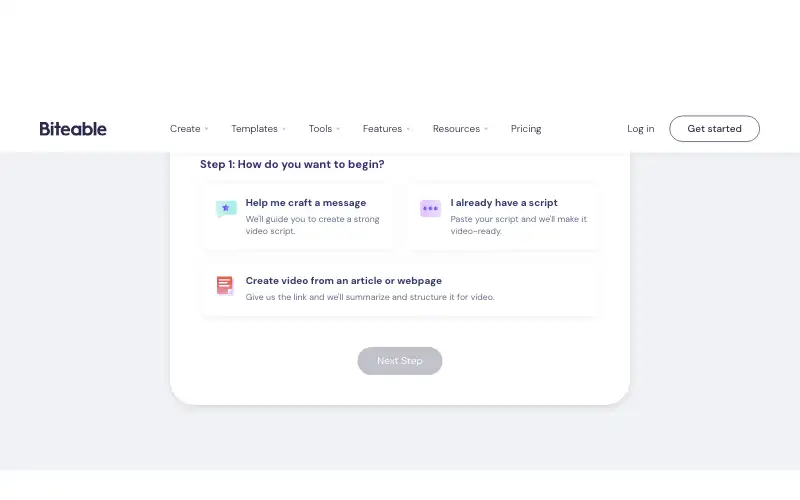 Screenshot of biteable.com, further down the homepage