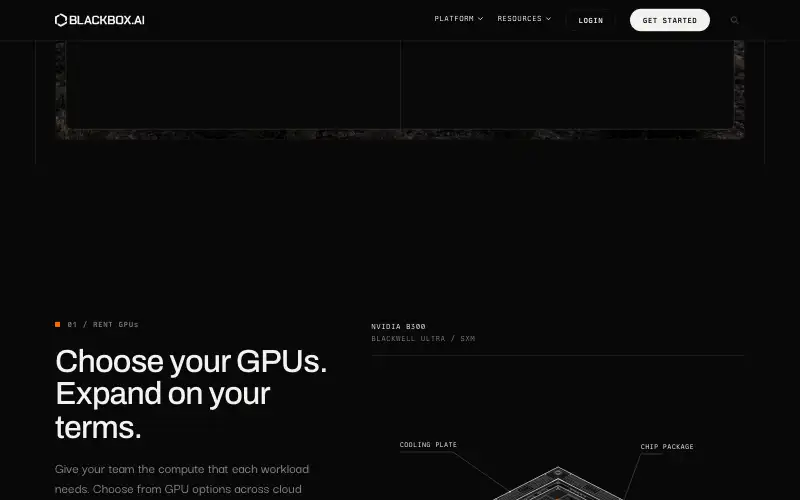 Screenshot of blackbox.ai, further down the homepage