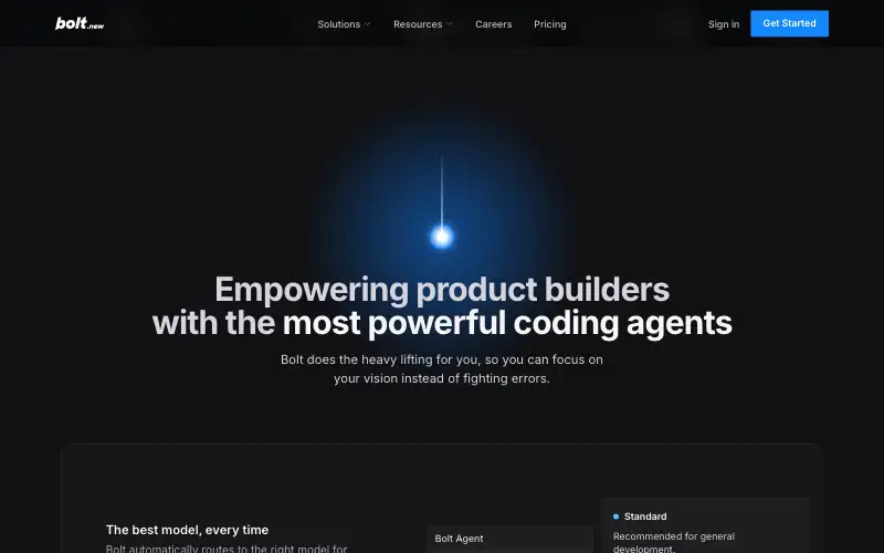 Screenshot of bolt.new, further down the homepage